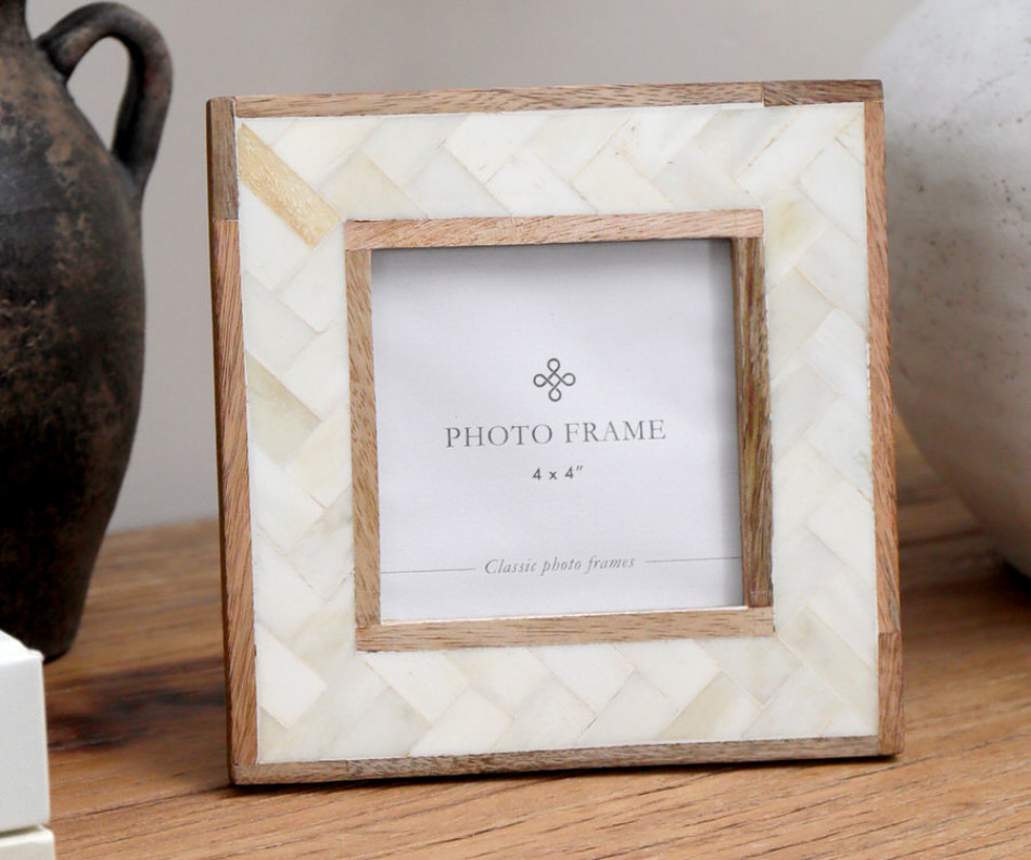 Paola Cream Bone & Wood Photo Frame 4x4"