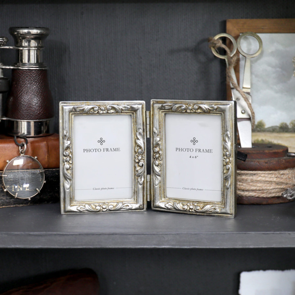 Amore Petite Double Silver Photo Frame 2.5x3.5", a decorative picture frame suited to shelf, tabletop or wall presentation