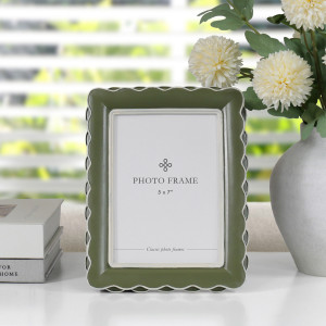 Portman Green Scallop Photo Frame 5x7", a decorative picture frame suited to shelf, tabletop or wall presentation