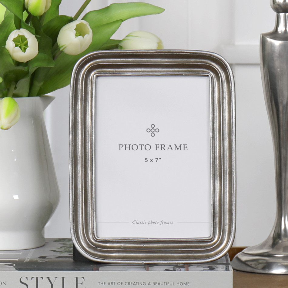 Esther Antique Silver Photo Frame 5x7", a decorative picture frame suited to shelf, tabletop or wall presentation