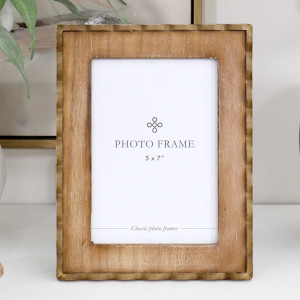 Front view of the Marielle 5x7 inch wood photo frame with scalloped edging and a distressed natural finish