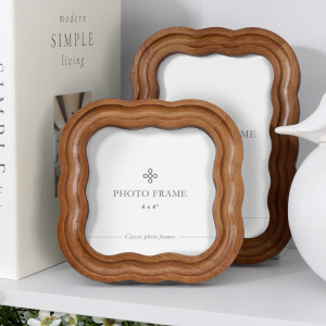 Warm brown 4x4 photo frame with a layered wavy border on a white background.