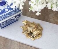 Golden Brass Frog On Leaf