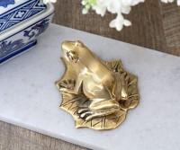 Golden Brass Frog On Leaf