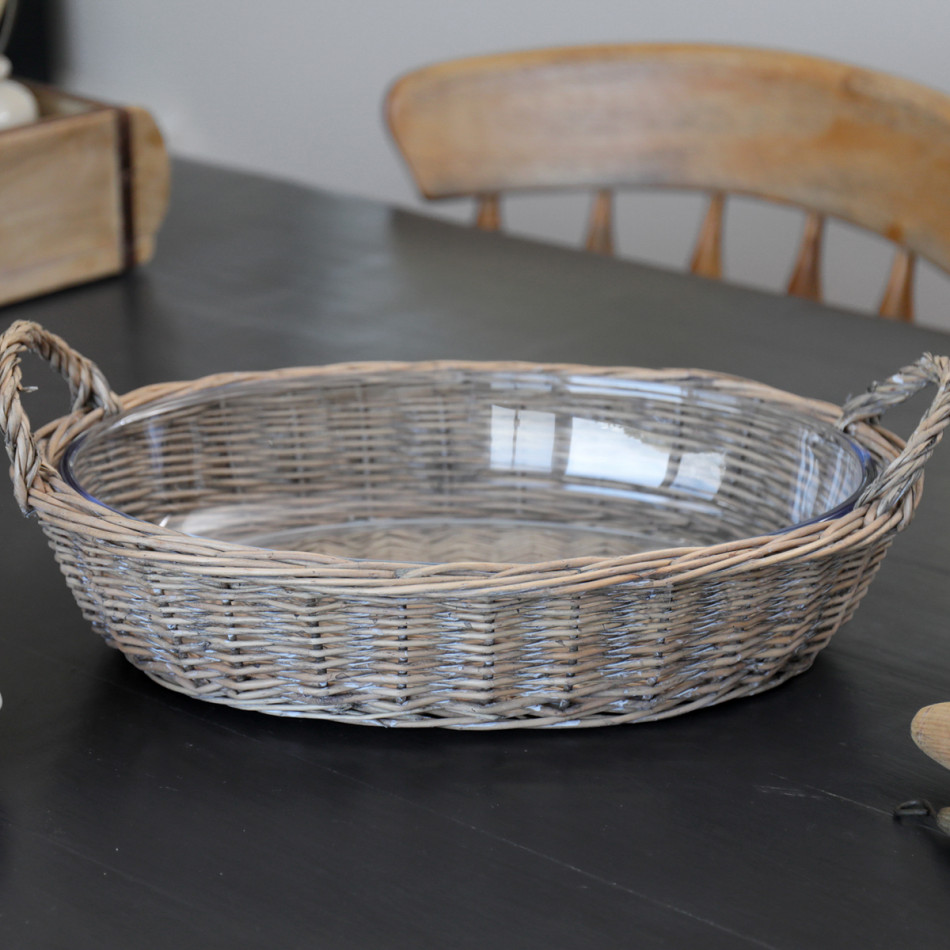 Oval Canterbury Wicker Fruit Bowl with Glass Dish, a tabletop piece for serving or decorative display