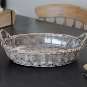 Oval Canterbury Wicker Fruit Bowl with Glass Dish, a tabletop piece for serving or decorative display
