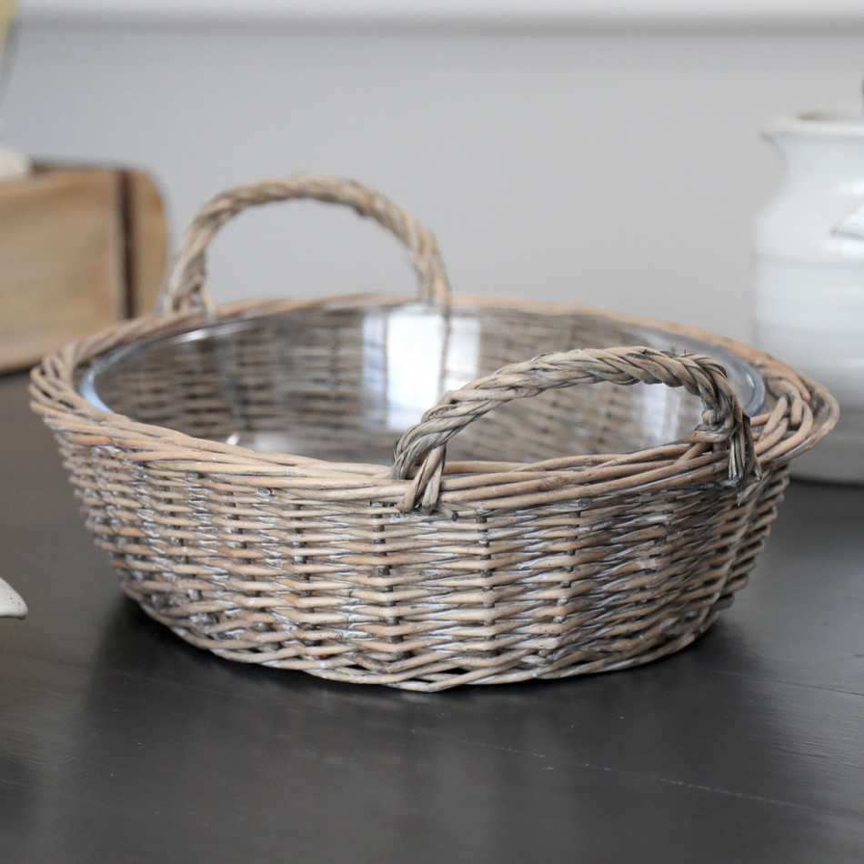 Oval Canterbury Wicker Fruit Bowl with Glass Dish, decorative tableware