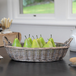 Oval Canterbury Wicker Fruit Bowl with Glass Dish, a tabletop piece suited to serving food or creating a decorative display