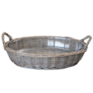 Oval Canterbury Wicker Fruit Bowl with Glass Dish, designed for practical dining use with an ornamental presentation