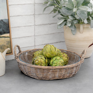 Canterbury Wicker Fruit Bowl with Glass Dish, a tabletop piece for serving or decorative display