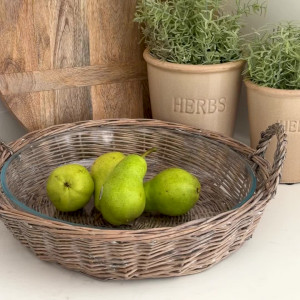 Canterbury Wicker Fruit Bowl with Glass Dish, designed for practical dining use with an ornamental presentation