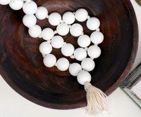 Large White Bead Garland with White Tassel