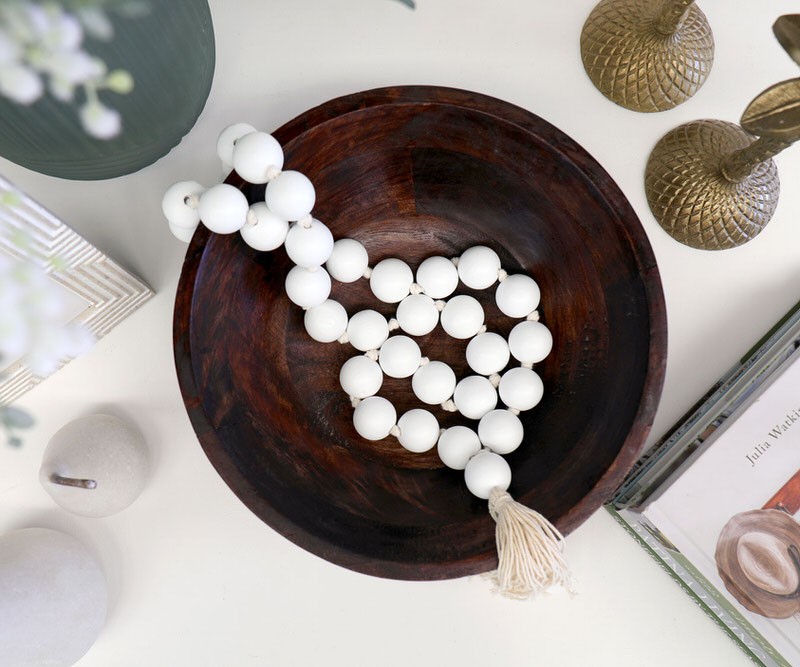 Large White Bead Garland with White Tassel