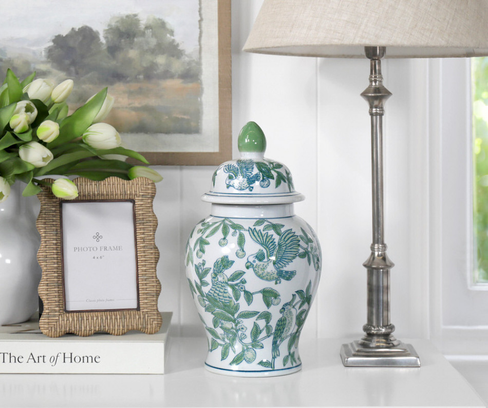 Medium Orleans Parrots Green Ginger Jar