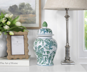 Medium Orleans Parrots Green Ginger Jar