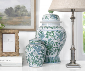 Small Orleans Parrots Green Ginger Jar