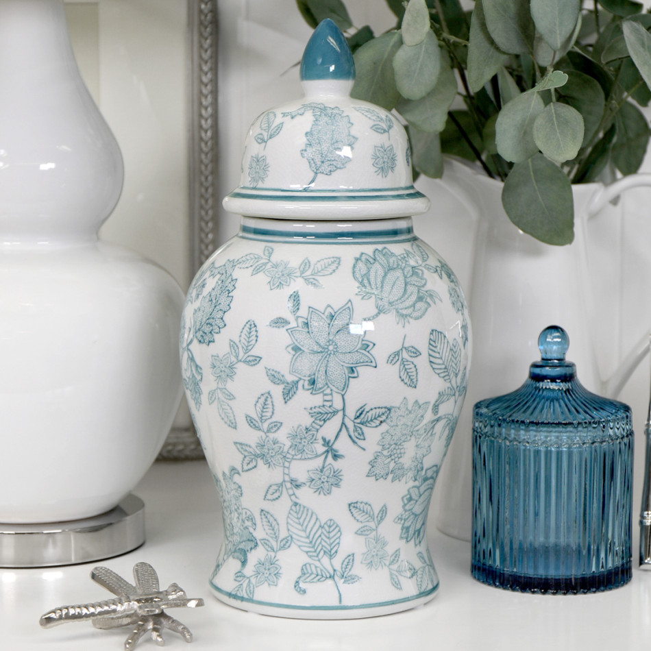 Tall Jasmine Aqua Ginger Jar, decorative home accessory