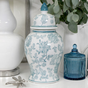 Tall Jasmine Aqua Ginger Jar, decorative home accessory