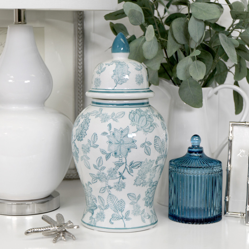 Tall Jasmine Aqua Ginger Jar, shown as a standalone product for clear identification