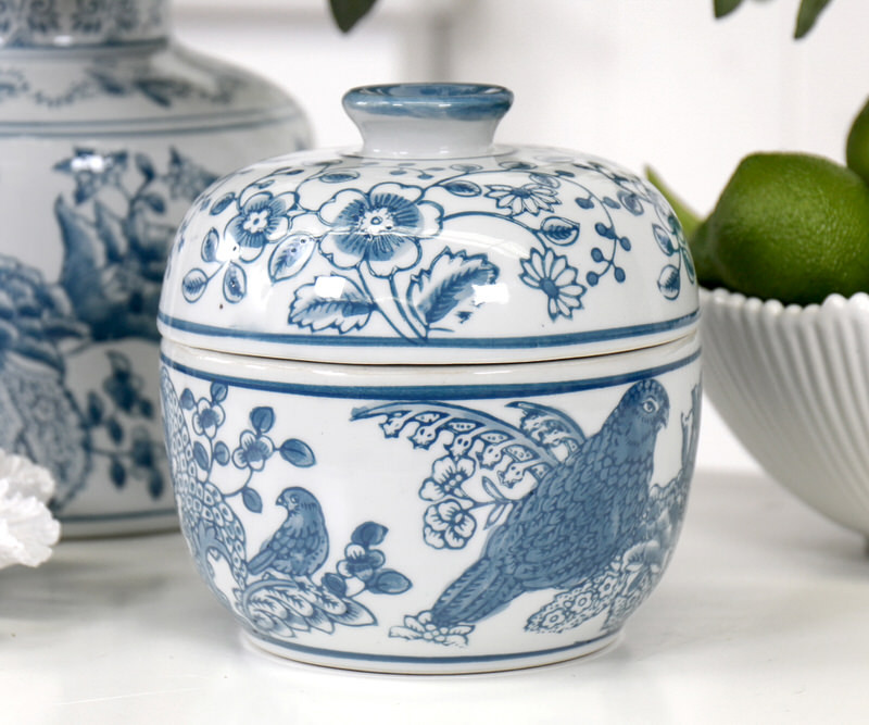 Montclair Parrots Blue & White Ginger Jar