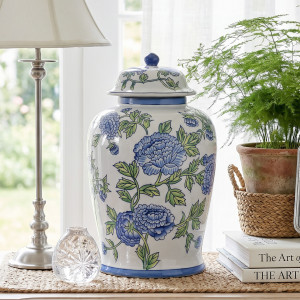 Large Bellecourt Blue & White Ginger Jar, highlighting the product's distinctive form and defining design