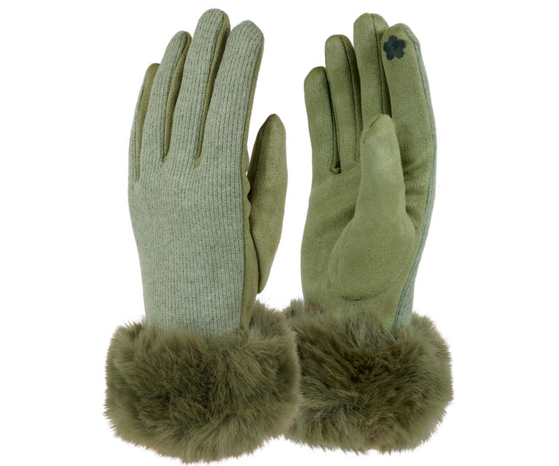 Ascot Fur Trim Winter Gloves - Green