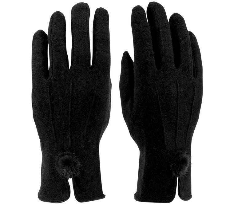 Stella Black Fur PomPom Gloves