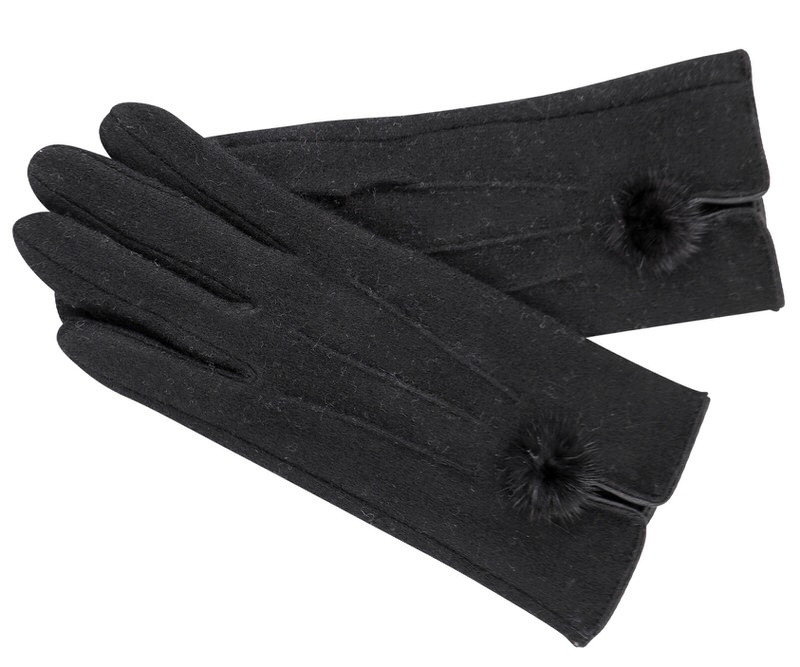 Stella Black Fur PomPom Gloves