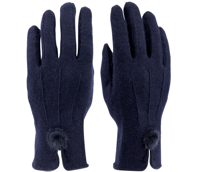 Stella Navy Fur PomPom Gloves