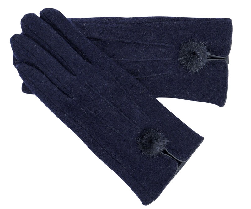 Stella Navy Fur PomPom Gloves