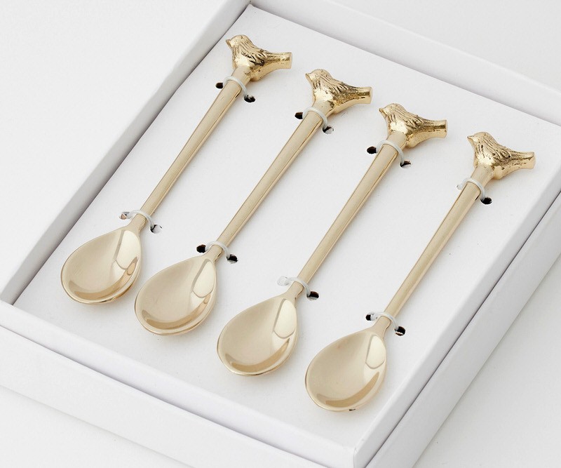 Set 4 Gold Bird Cocktail or Dessert Spoons