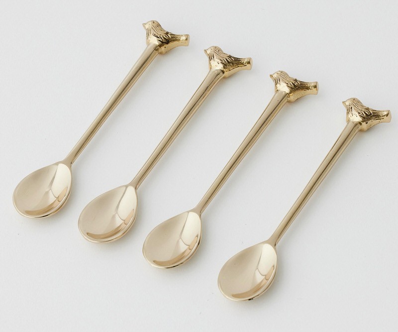 Set 4 Gold Bird Cocktail or Dessert Spoons