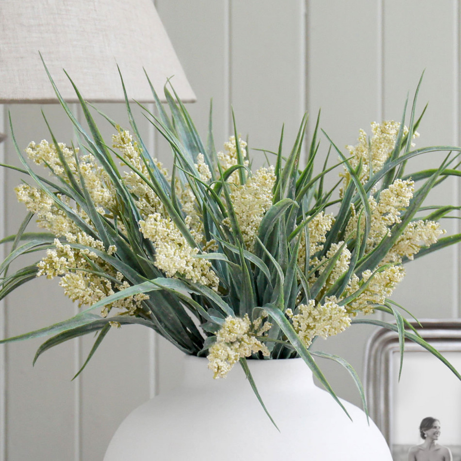 Set 3 Cream Lirabelle Flowering Grass Stems, decorative artificial flower or foliage stem