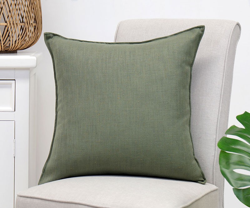 Sage Green Cushion Herringbone