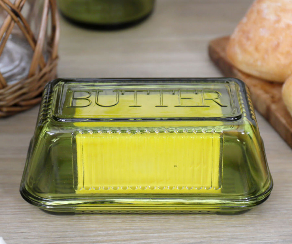 Heritage Green Glass Butter Dish