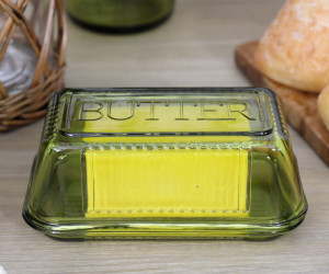 Heritage Green Glass Butter Dish