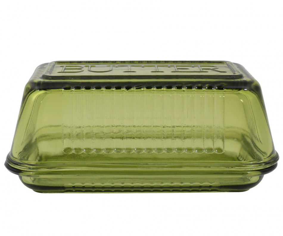 Heritage Green Glass Butter Dish