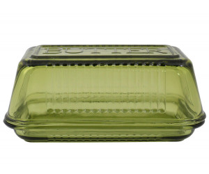 Heritage Green Glass Butter Dish
