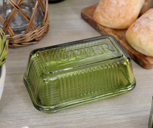 Heritage Green Glass Butter Dish