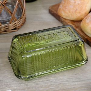 Heritage Green Glass Butter Dish