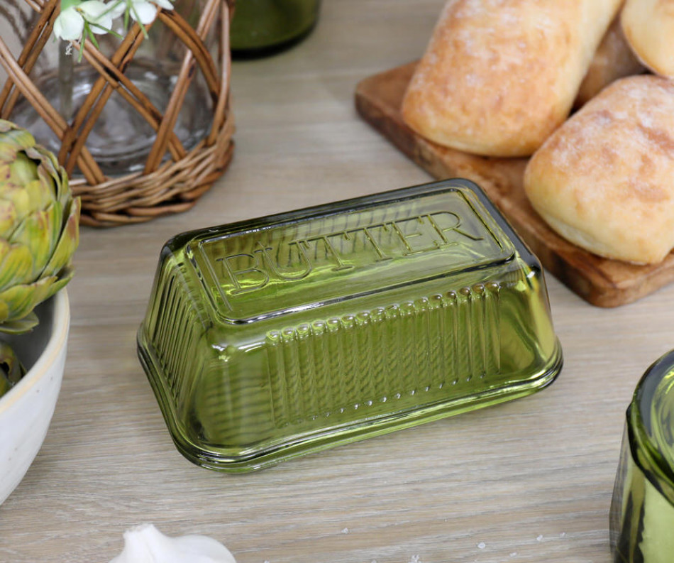 Heritage Green Glass Butter Dish