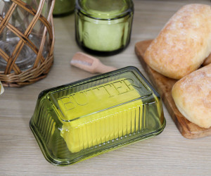 Heritage Green Glass Butter Dish