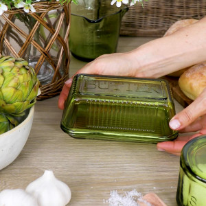 Heritage Green Glass Butter Dish