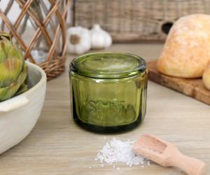Heritage Green Glass Salt Pot + Scoop