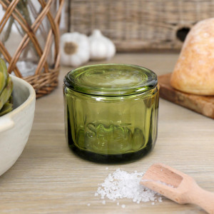 Heritage Green Glass Salt Pot + Scoop