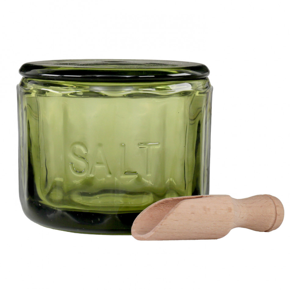 Heritage Green Glass Salt Pot + Scoop