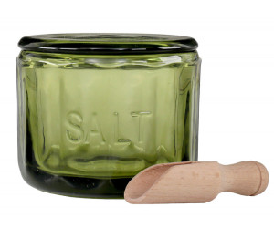 Heritage Green Glass Salt Pot + Scoop