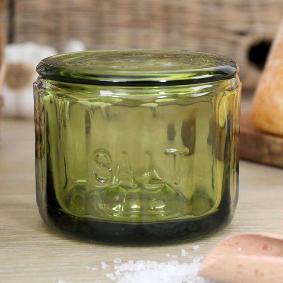 Heritage Green Glass Salt Pot + Scoop