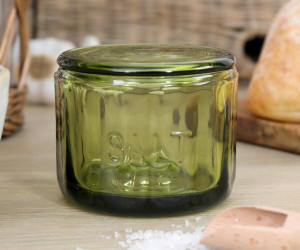 Heritage Green Glass Salt Pot + Scoop