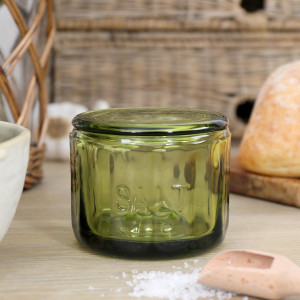 Heritage Green Glass Salt Pot + Scoop